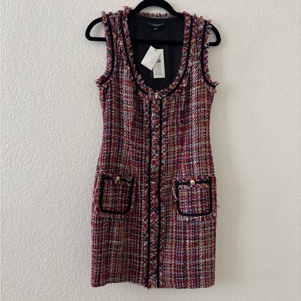Guess Red and Pink Sheath Mini Dress Sleeveless Scoop Neck